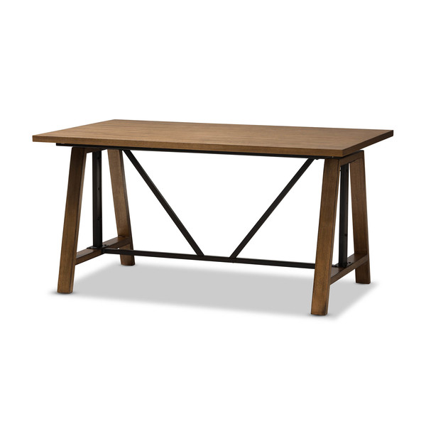 Baxton Studio Nico Metal and Distressed Wood Adjustable Height Work Table 140-7570